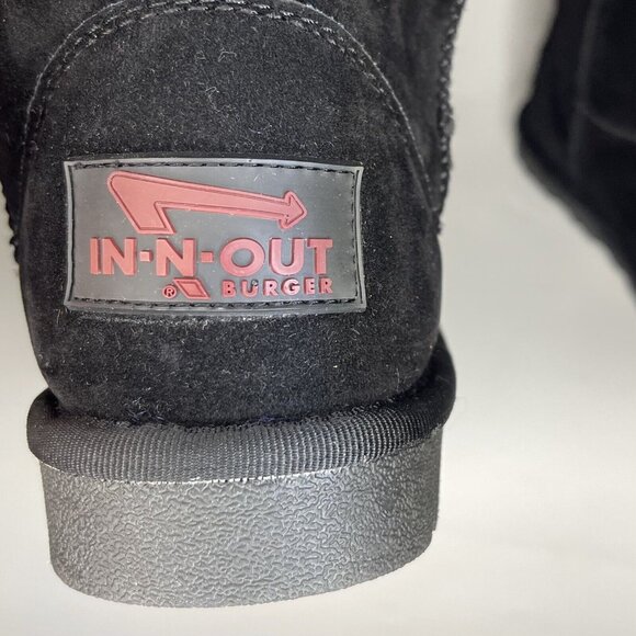 In-N-Out Burger Black W sz 7 Suede Boots Shoes Shearling Red Crystal Palm Trees - Picture 6 of 15